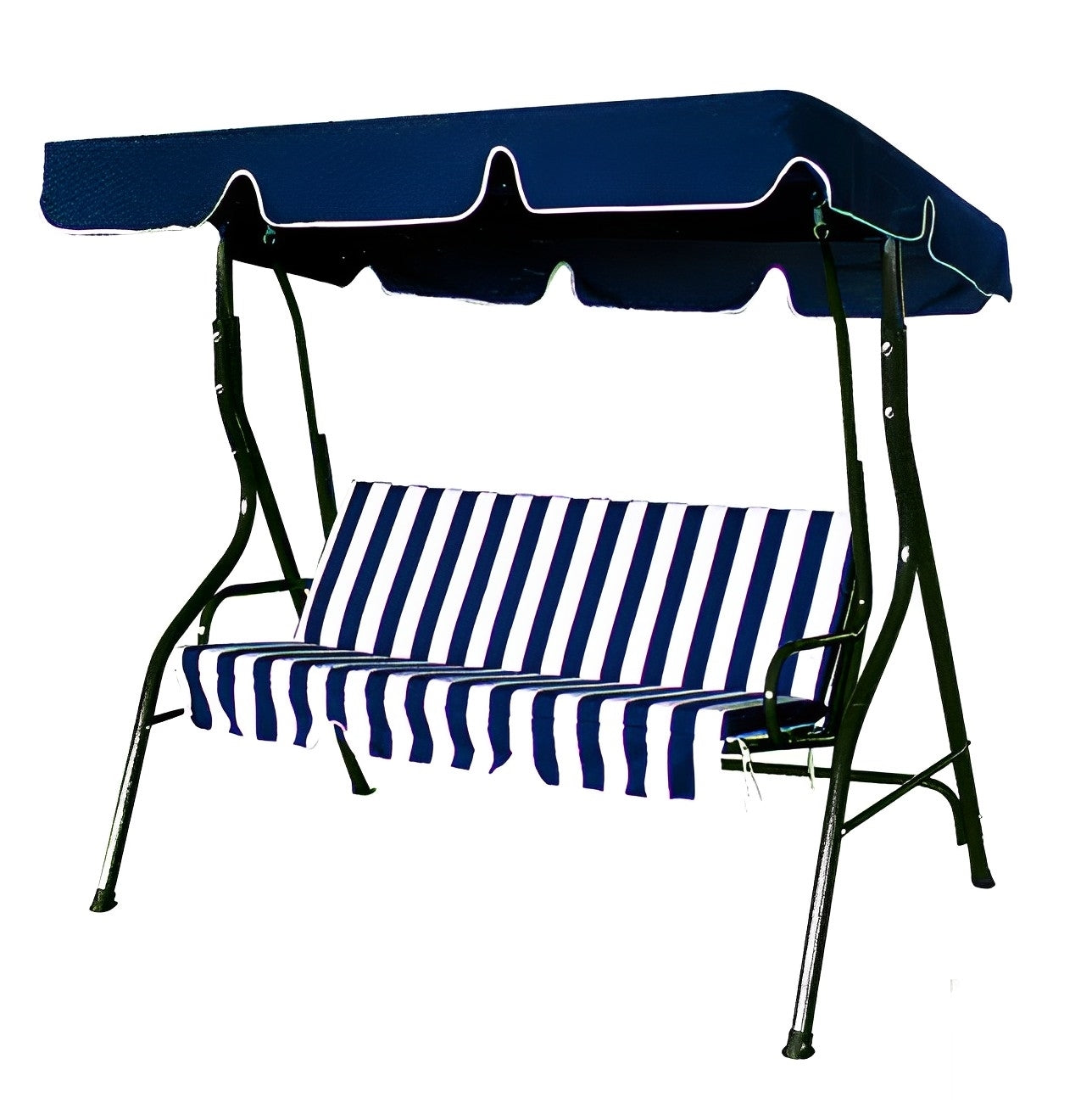 3-Person Outdoor Swing Chair with Padded Cushion Blue