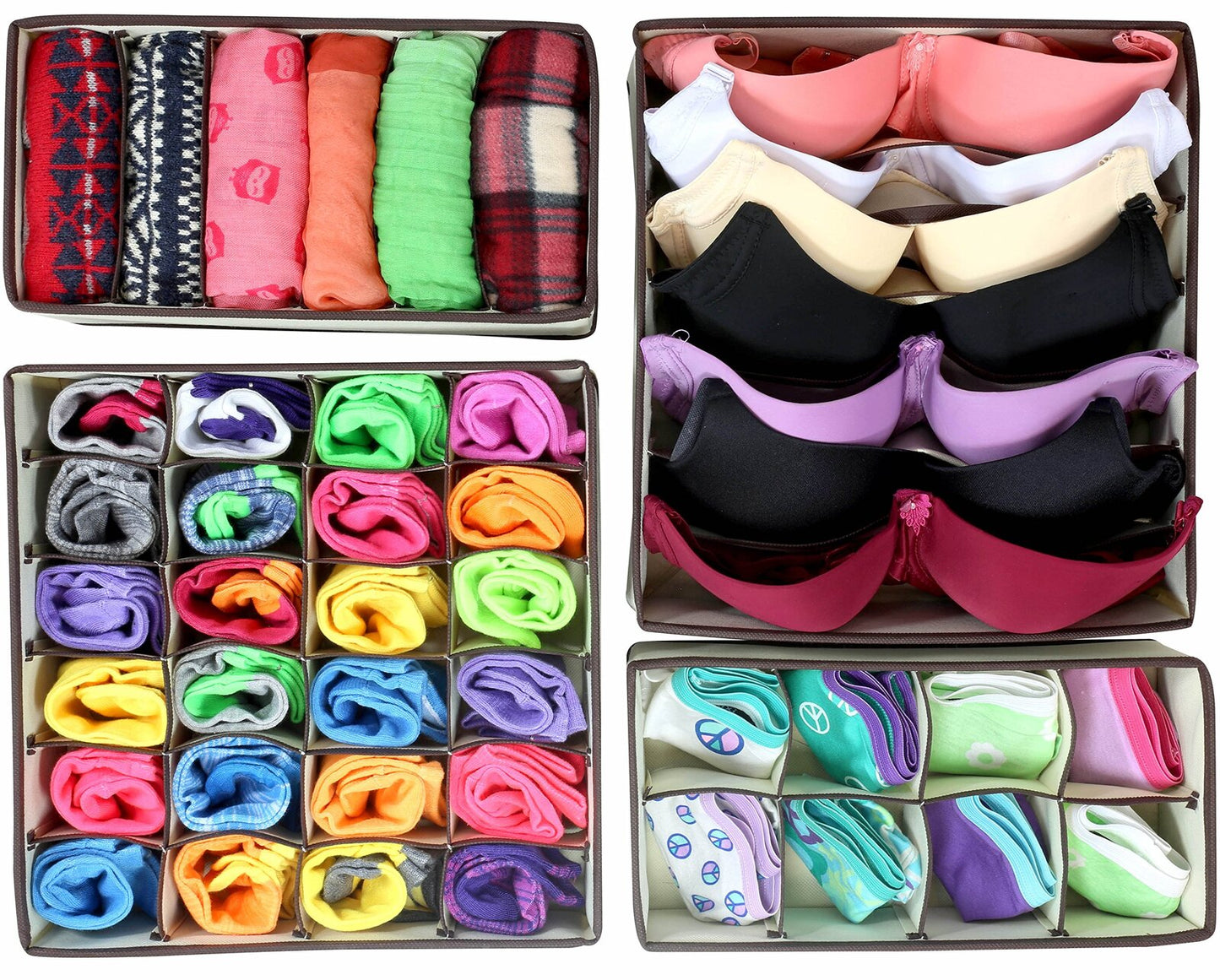 4-Piece Set Versatile Drawer Organizer Closet Storage Box for Underwear Socks Bras Ties