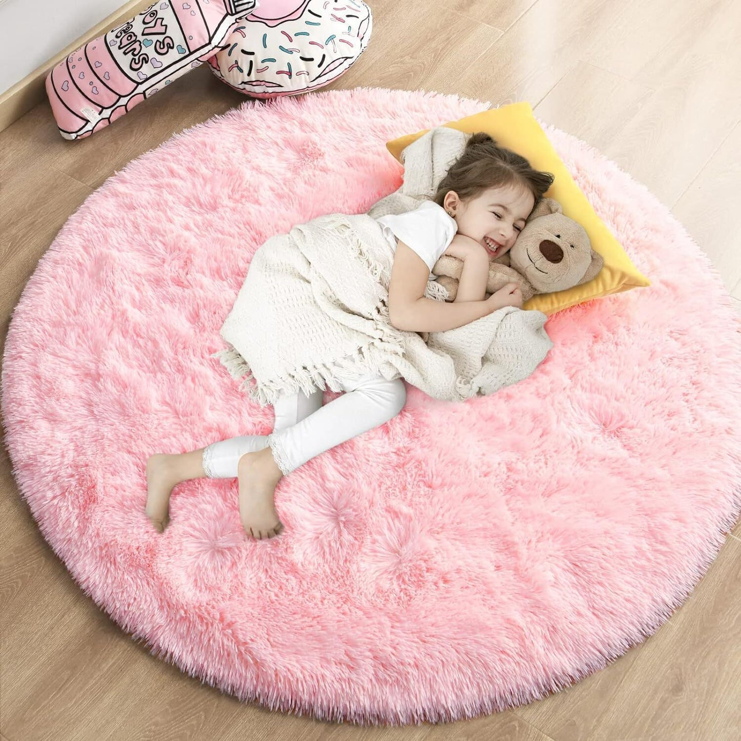 100cm Infinity Round Shag Rug Soft Pink