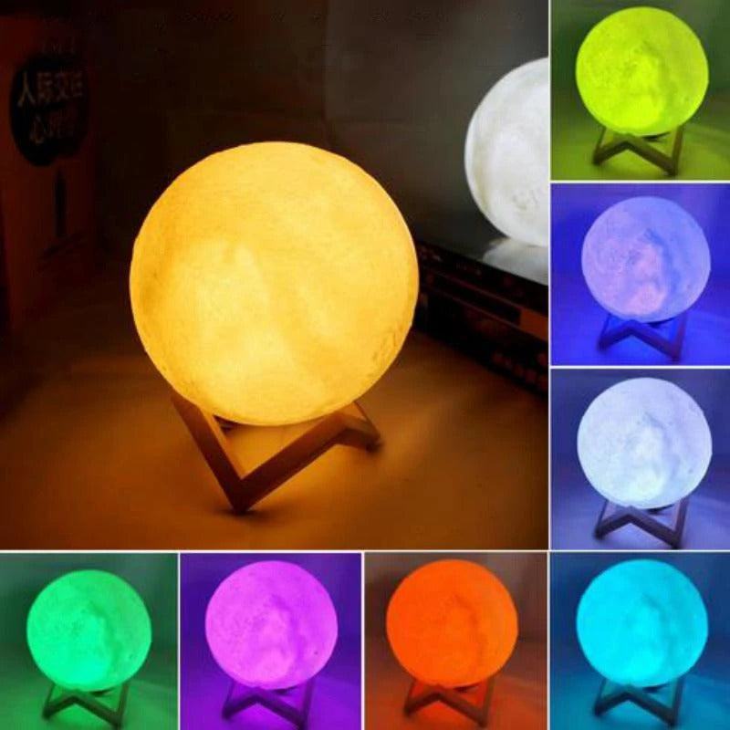 Enchanting 3D Moon Lamp LED Night Light with Wooden Base for Home Decor