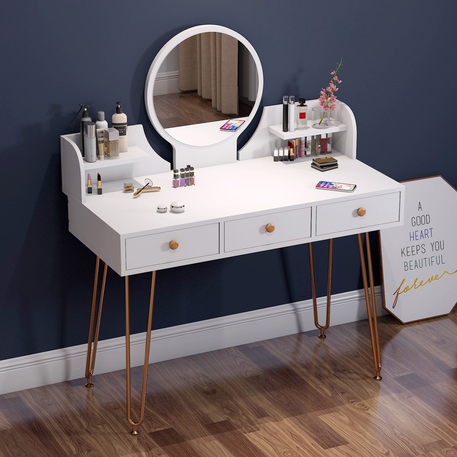 Elegant Vanity Table with Mirror and Storage Drawers for Bedroom Elegant Vanity Table with Mirror and Storage Drawers for Bedroom