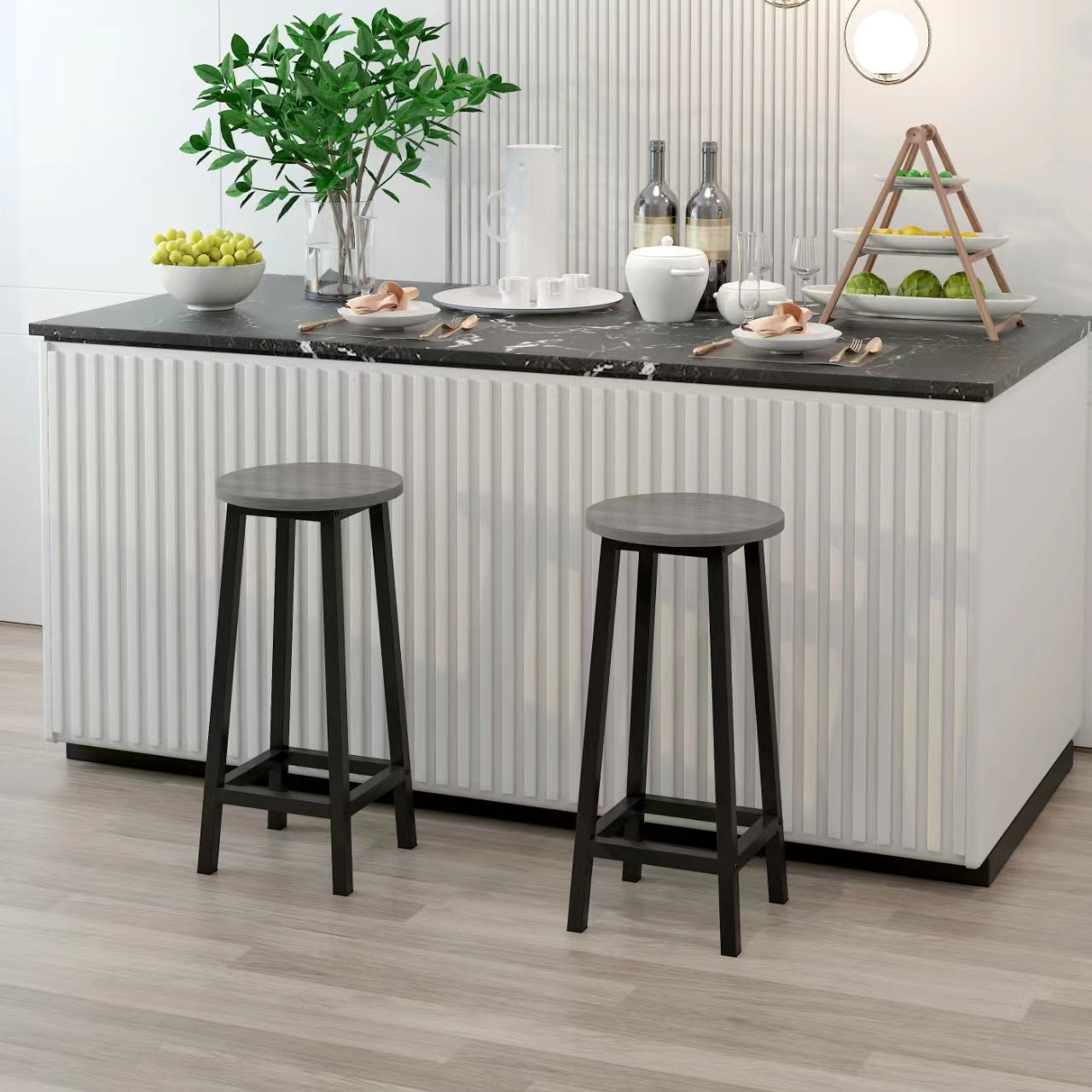 Modern Industrial Bar Stool Rustic Grey Wood & Metal Design