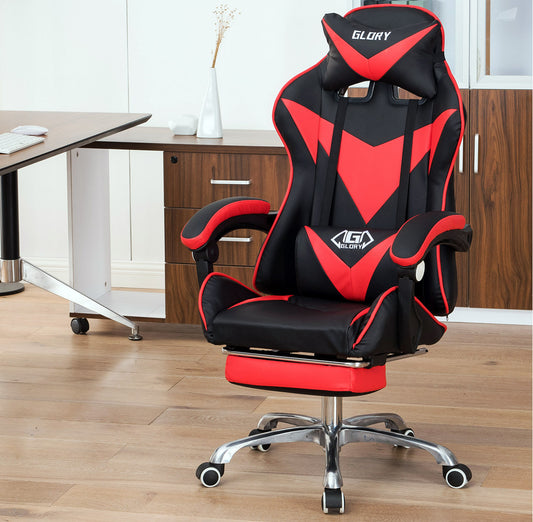 High Back Reclining Gaming Office Chair with Footrest Ergonomic Red Black