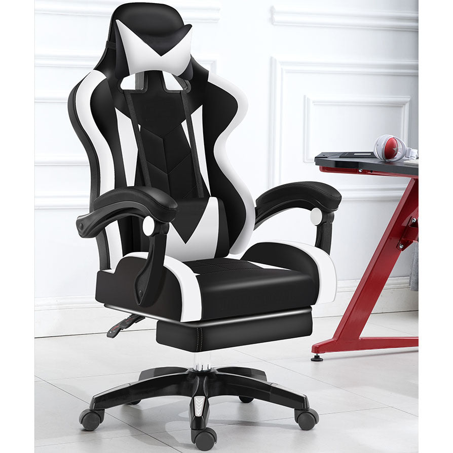 High Back Reclining Gaming Office Chair with Footrest Ergonomic White Black