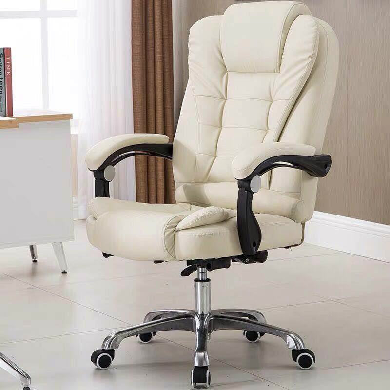 Deluxe Executive Reclining Office Chair Ergonomic Design White Cream