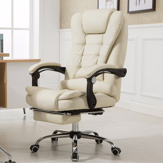 Deluxe Executive Ergonomic Reclining Office Chair with Foot Rest White Cream