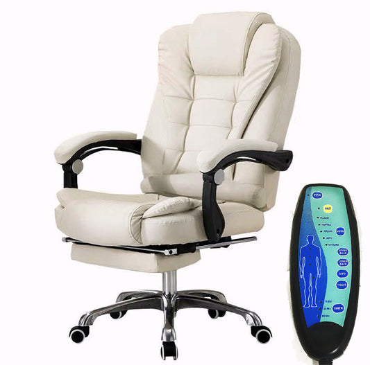 Deluxe Executive Reclining Office Chair with Foot Rest and Massager White Cream