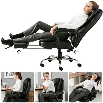 Executive Reclining Office Chair with Foot Rest Ergonomic Black