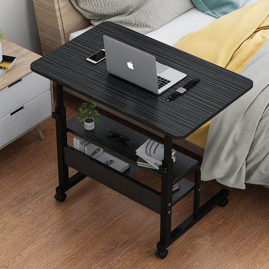 2-Tier Sofa Bed Side Table with Shelves and Wheels for Laptop Desk Black