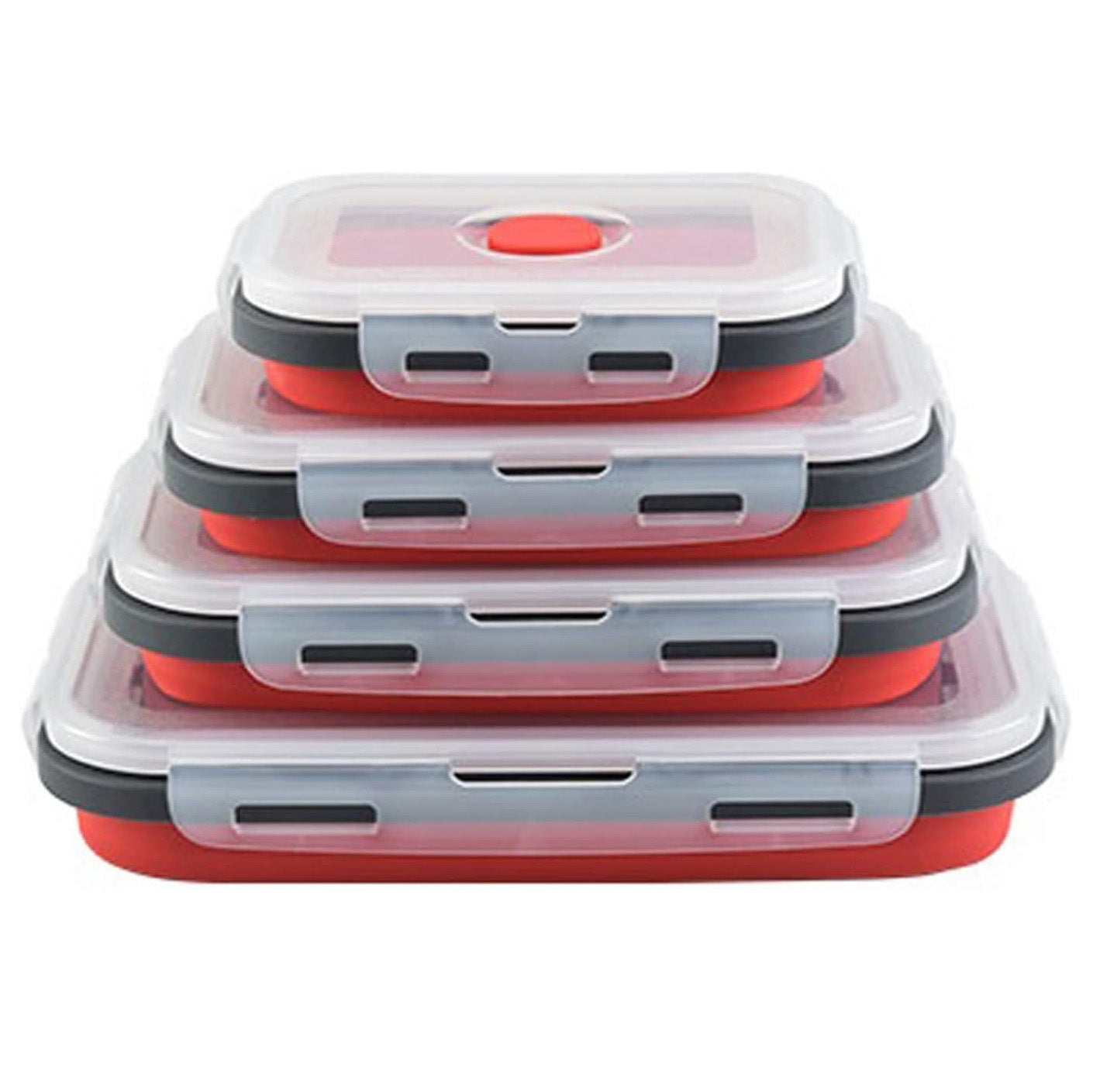 Pack of 4 Collapsible Silicone Food Storage Containers with Airtight Lid Red