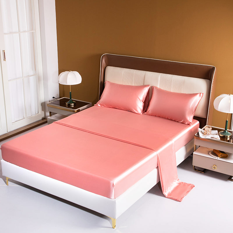 Queen Silky Satin Bed Sheet Set Luxurious Soft Bedding Rose Gold