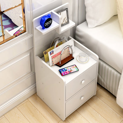 Tall Bedside Table with Chest of Drawers and Shelf White