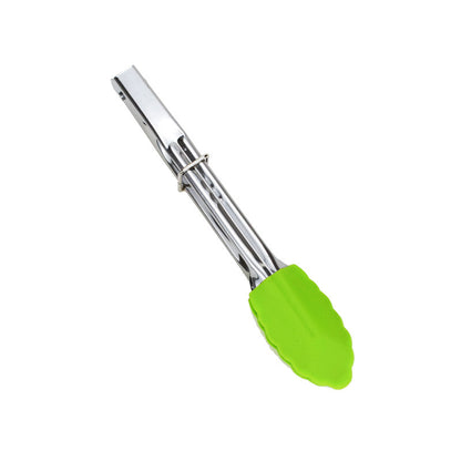 2 Pack - 18cm Stainless Steel Mini Tongs with Silicone Tips for Kitchen Green