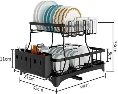 2-Tier Dish Drying Rack Kitchen Organizer with Utensil Holder Black