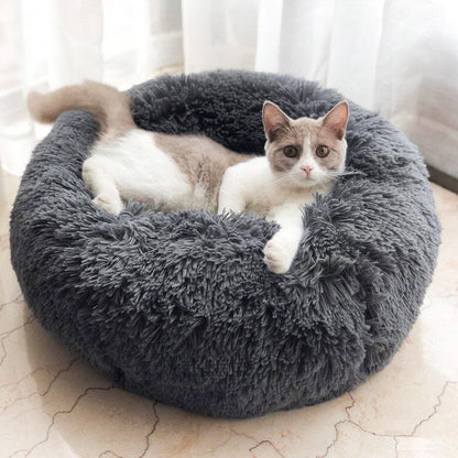 40cm Cozy Plush Soft Fluffy Pet Bed for Dogs and Cats Dark Grey