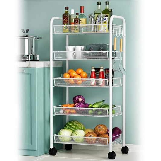 5 Tier Large Steel Multipurpose Storage Shelf Utility Cart for Kitchen White