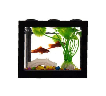 Mini Fish Tank LED Desktop Building Block Aquarium Black