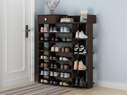 8 Tier Shoe Rack Storage Organizer with Drawer Dark Walnut