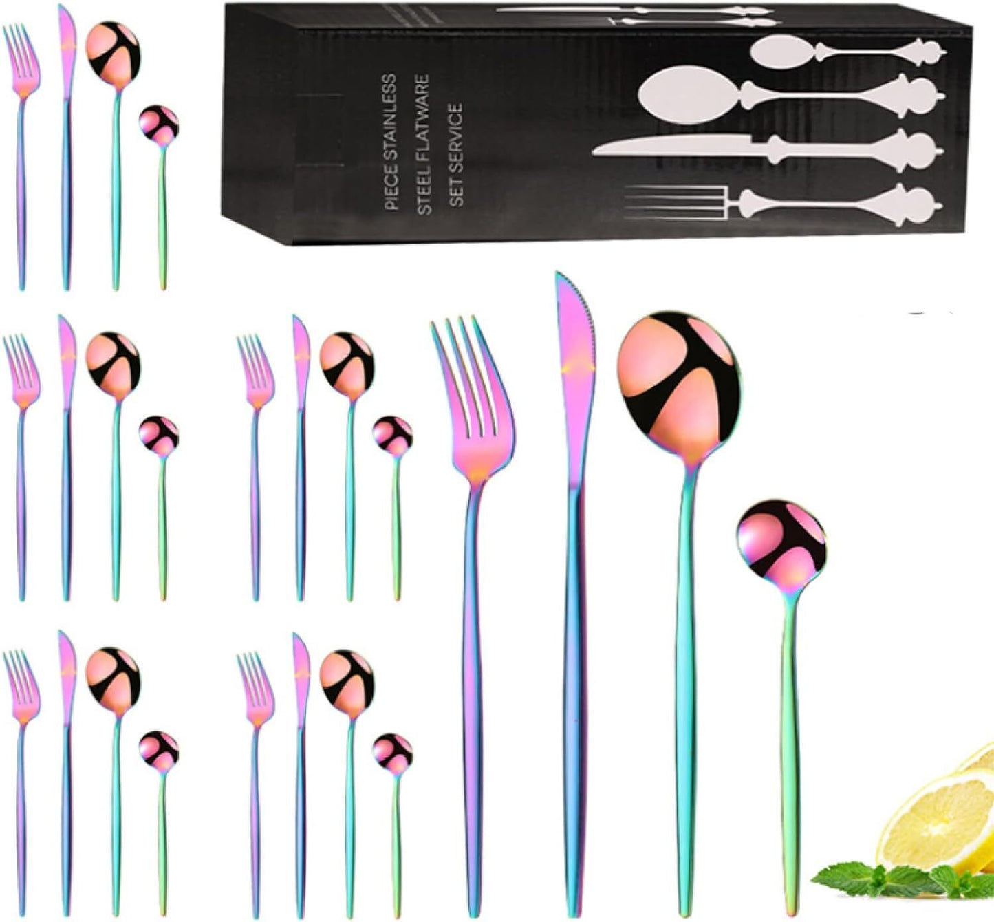 24 Piece Stainless Steel Cutlery Set Colorful Kitchen Tableware