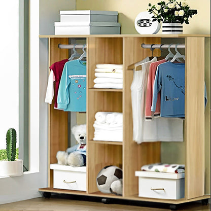 Space-Saving Wardrobe with Shelves and Hanging Racks Oak Furniture