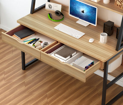 Spacious Office Computer Desk Workstation with Shelves and Drawers - Oak