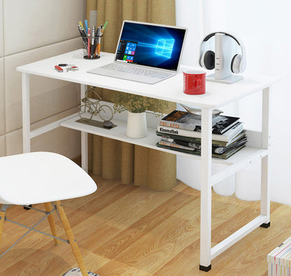 Modern Wood Metal Computer Desk with Shelf White