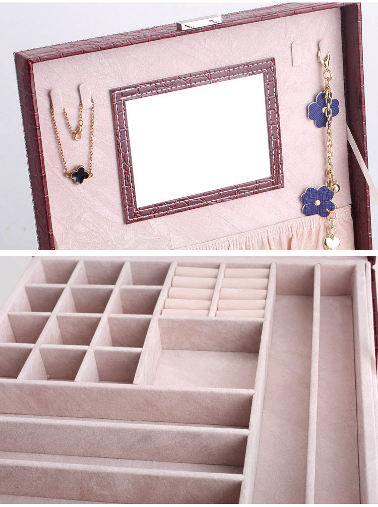 Elegant Pink Crocodile Leather Jewellery Box Organiser