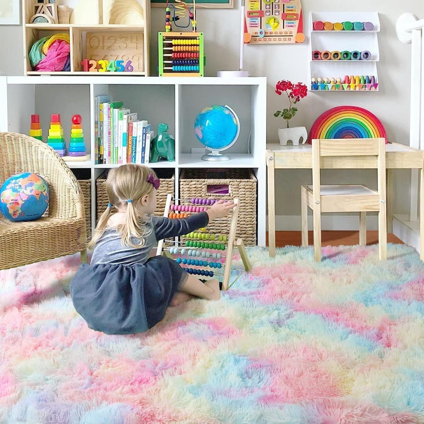 300 x 200 XL Plush Shag Rug for Living Room Rainbow