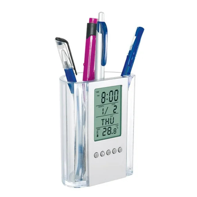 2 x Digital Calendar Pen Holder Alarm Clock with Temperature Display