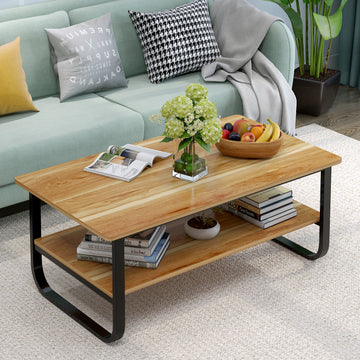 Elegant Modern Wood and Steel Coffee Table with Shelf