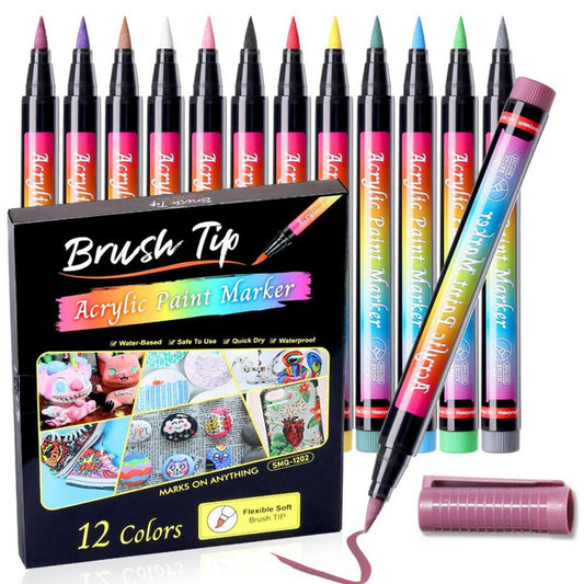 12 Pack Acrylic Paint Pens Art Markers for Rock Painting and Craft Projects