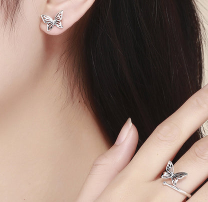 Elegant S925 Sterling Silver Butterfly Stud Earrings