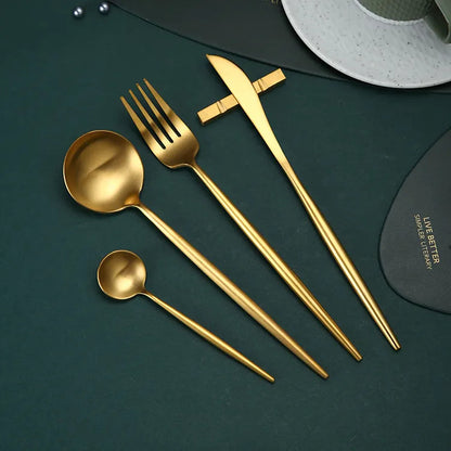 24 Piece Stainless Steel Cutlery Set Elegant Dining Tableware Gold