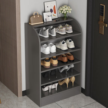 6-Tier Extra Spacious Wooden Shoe Rack Storage Organizer Cabinet Charcoal