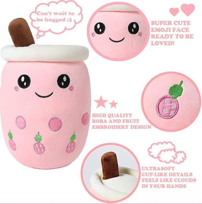 40cm Bubble Tea Plush Toy Boba Cuddly Doll Pillow Cushion Pink