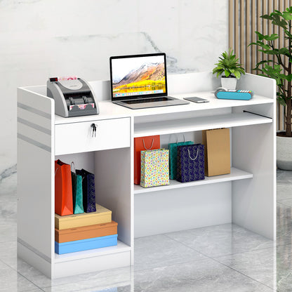 Large Reception Desk Counter with Ample Shelves for Office