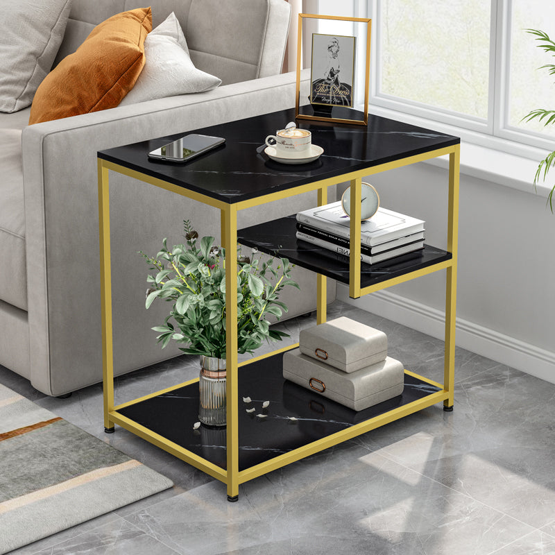 Luxor Marble Look Side Table with Magazine Shelf Black