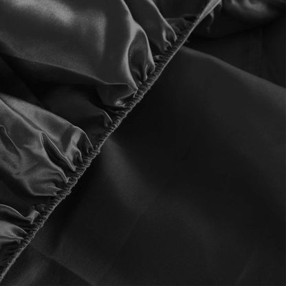 King Size Silky Satin Bed Sheet Set Luxurious Soft Bedding Black