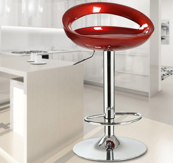 Set of 2 High Gloss Designer Bar Stools Modern Deep Red