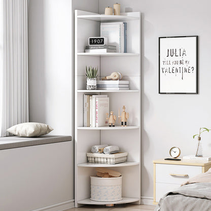 Stylish 6 Tier Wooden Corner Shelf Unit White