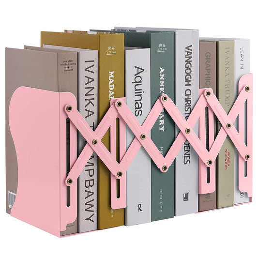 Retractable Adjustable Bookend Holder Office Storage Shelf Organiser Pink