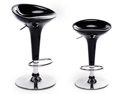 Set of 2 High Gloss Designer Bar Stools Modern Black