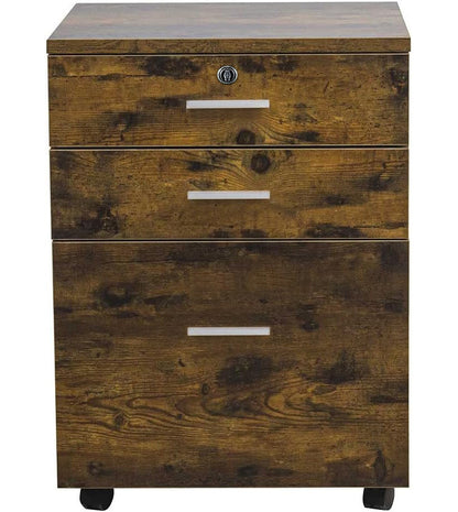 Rustic Wood 3 Drawer Bedside Table Cabinet with Wheels