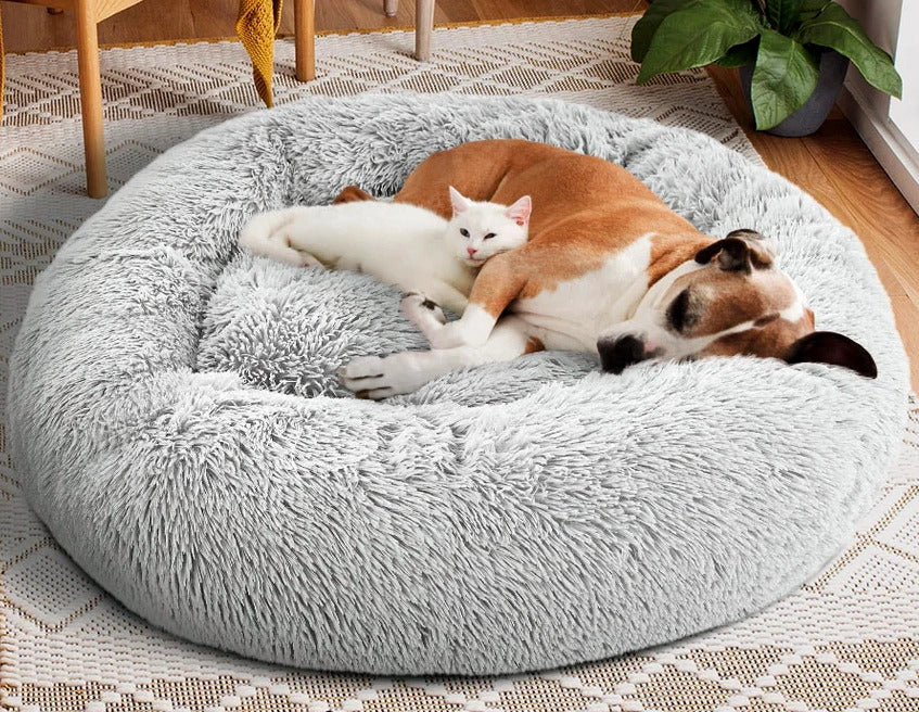 60cm Cozy Plush Soft Fluffy Pet Bed for Dogs and Cats Light Grey