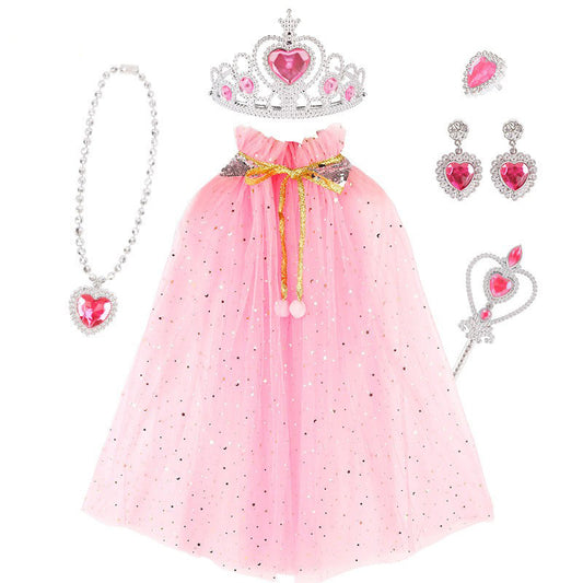 Princess Dress Up Cloak Party Costume Jewelry Set for Kids Pretend Play Pink