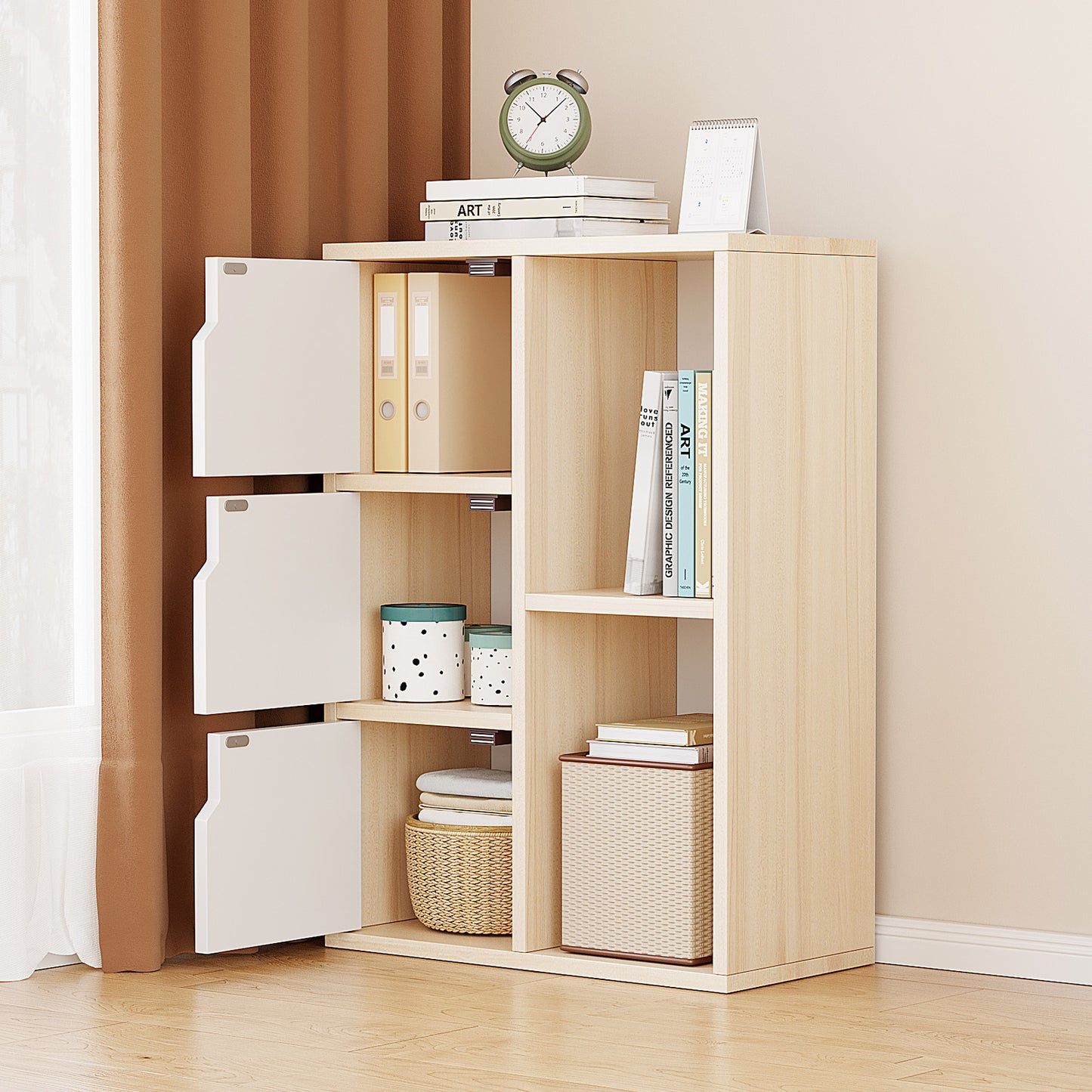 Stylish Organizer Bookcase Storage Display Shelf Cabinet White Oak