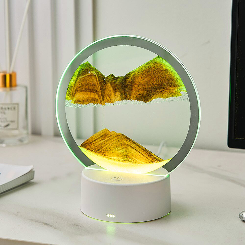 3D Moving Sand Art LED Table Lamp Sandscape Night Light Colour-changing Yellow