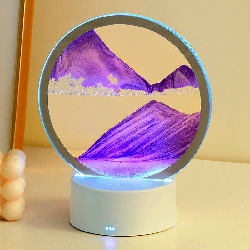 3D Moving Sand Art LED Table Lamp Sandscape Night Light Purple