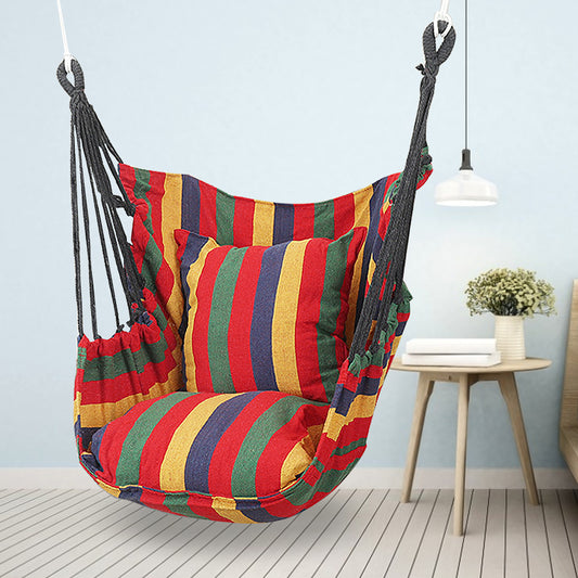 Cozy Cotton Hammock Swing Chair with Cushions for Ultimate Relaxation Red Stripes