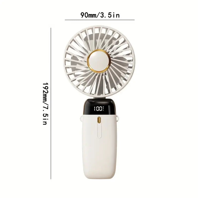 Portable USB Rechargeable Handheld Fan with Adjustable Speeds and LED Display